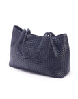 Woven leather slouchy bag, navy, side