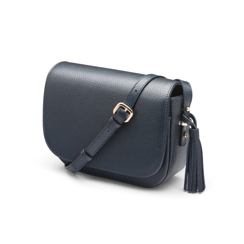 Leather saddle bag, navy, side