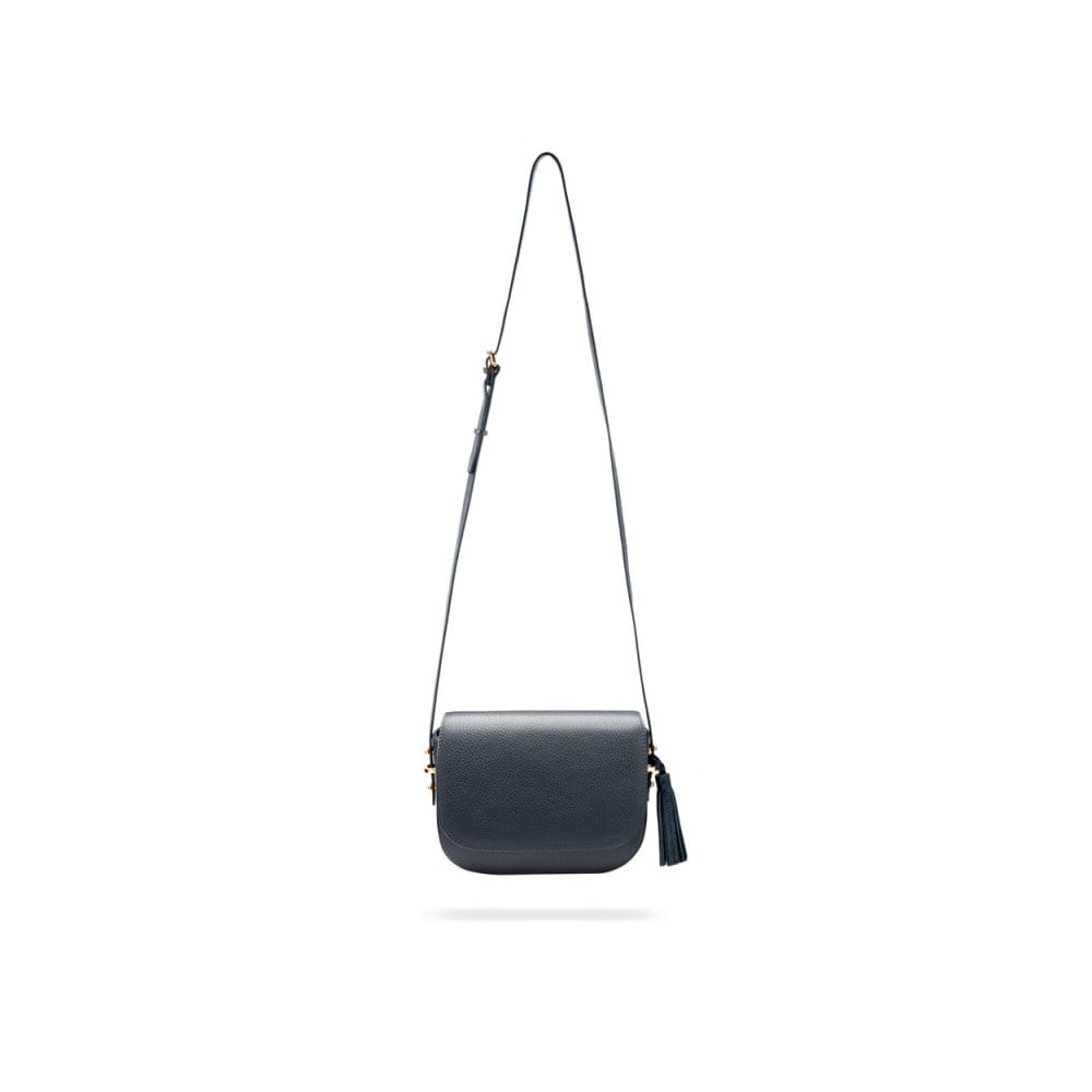 Leather saddle bag, navy, with long shoulder strap