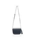 Leather saddle bag, navy, with long shoulder strap