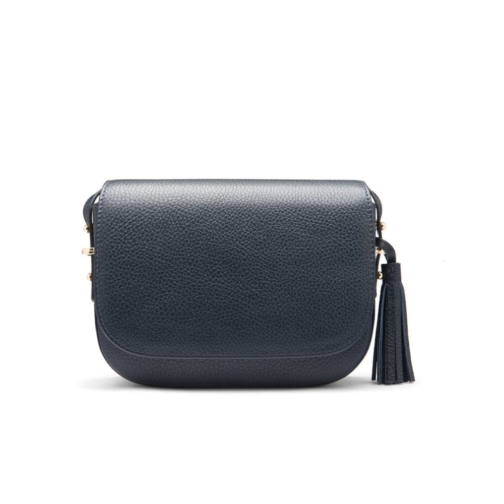 Leather saddle bag, navy, front