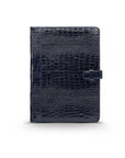 Leather conference folder, navy croc, front