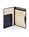 A4 leather document folder, navy croc, open