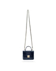 Small leather top handle bag, navy croc