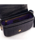 Leather saddle bag, navy croc, inside