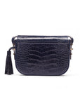 Leather saddle bag, navy croc, back