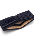 Leather wallet with coin purse, navy croc, inside