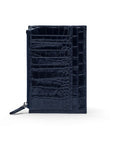 Flat leather card wallet with jotter and zip, navy croc, back