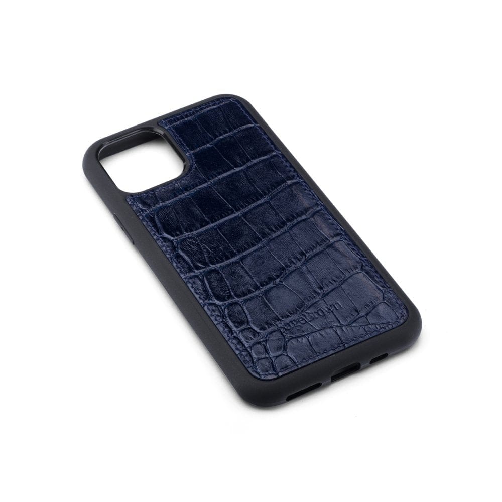 Navy Croc iPhone 11 Protective Leather Cover