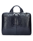 Leather 13" laptop briefcase, navy croc, front