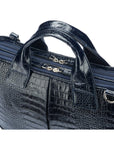 Leather 13" laptop briefcase, navy croc, zip closure