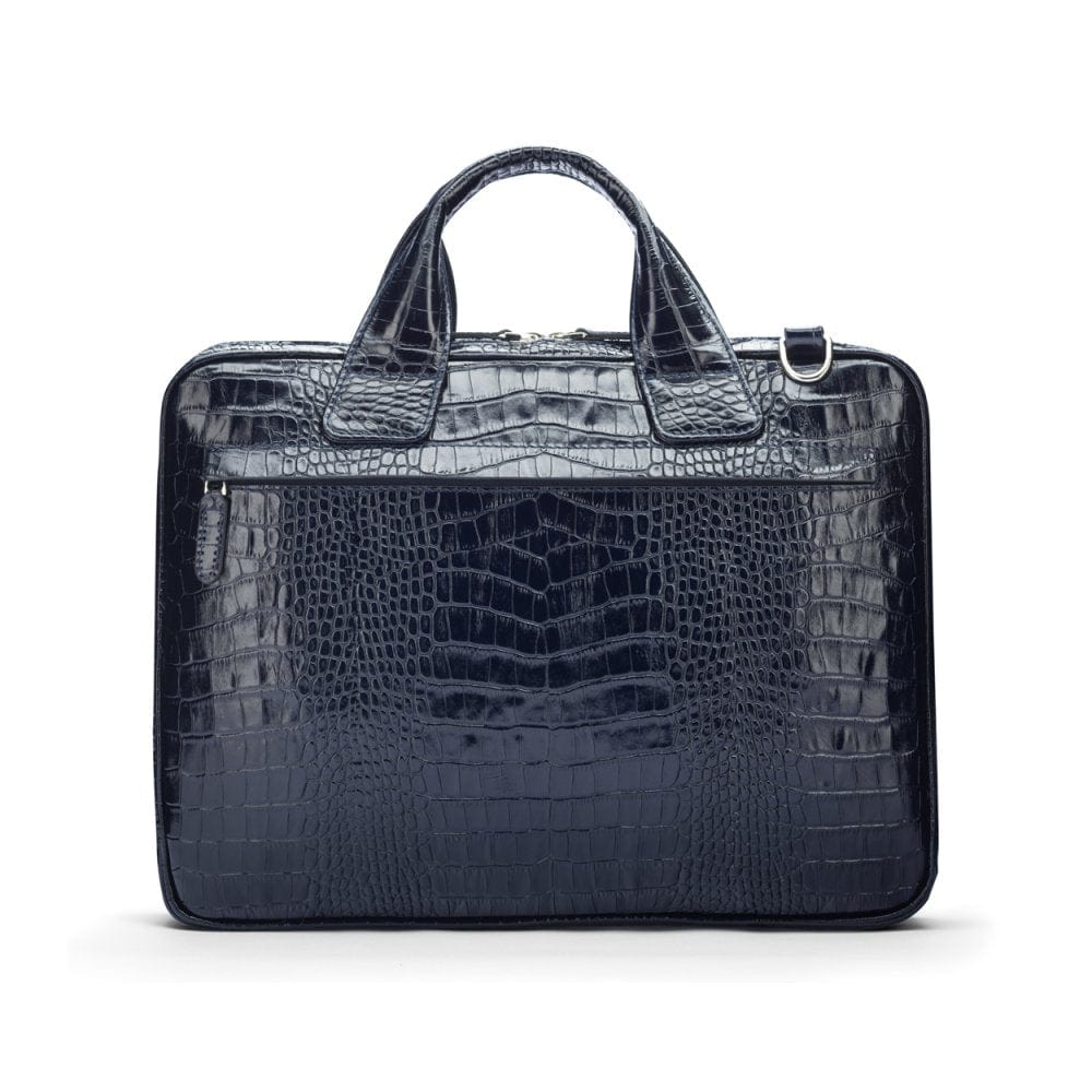 Leather 13" laptop briefcase, navy croc, back