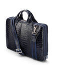 Leather 13" laptop briefcase, navy croc, side