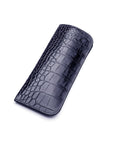 Large leather glasses case, navy croc, front