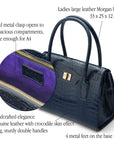 Large leather Morgan bag, navy croc, features