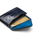 Leather business card envelope, navy croc, inside