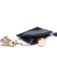 Leather card case with zip coin purse and key chain, navy croc, inside