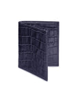 Leather compact billfold wallet 6CC, navy croc, front