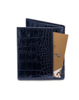 Leather compact billfold wallet 6CC, navy croc, back