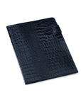 Leather document folder, navy croc, front