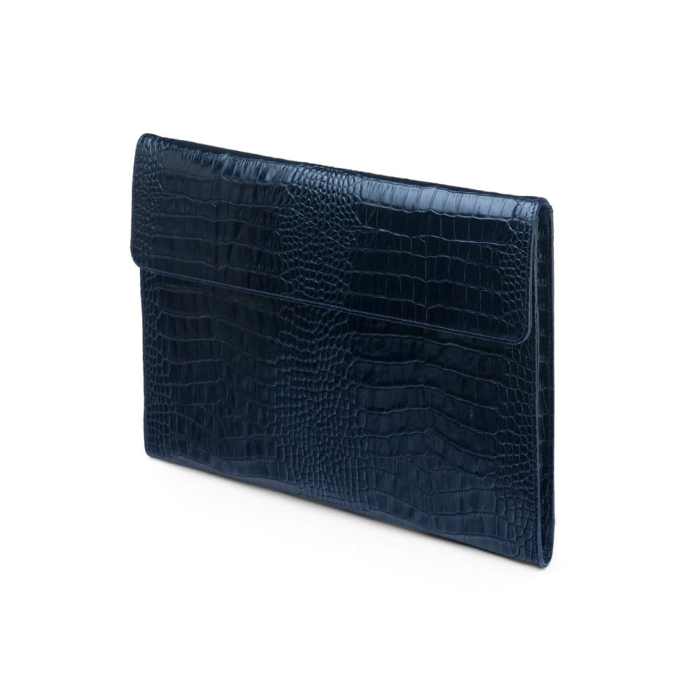 Leather envelope folder, navy croc, front