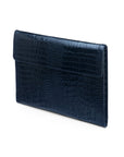 Leather envelope folder, navy croc, front