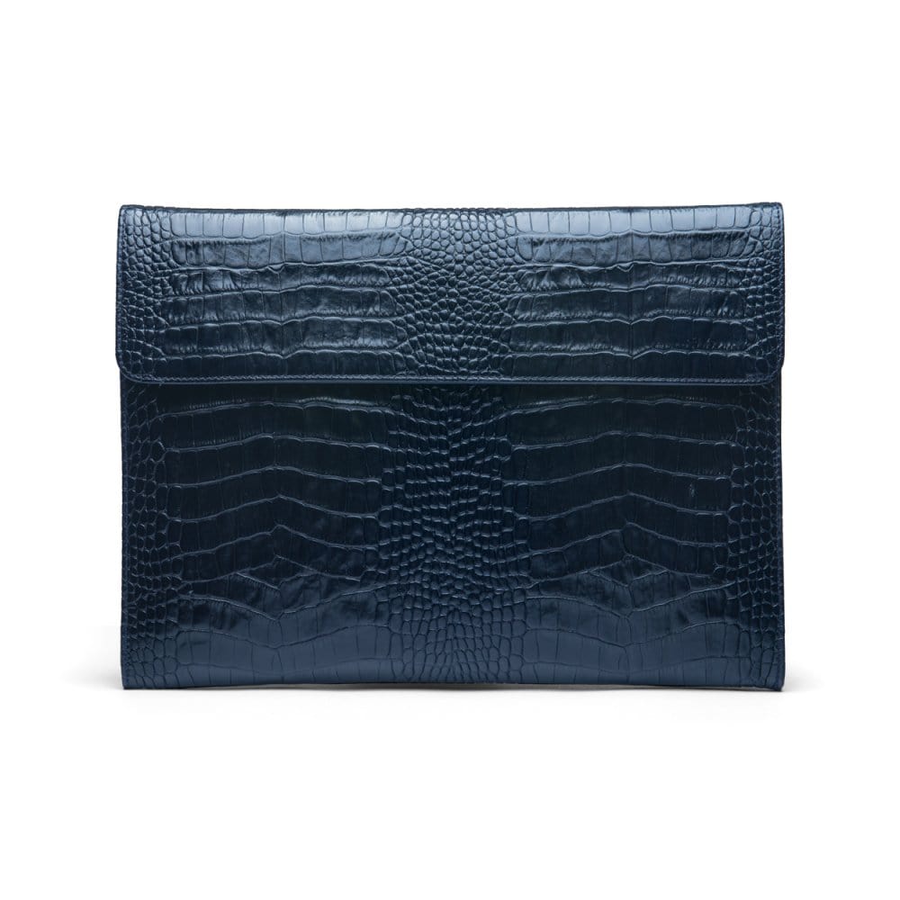 Leather envelope folder, navy croc, front