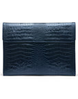 Leather envelope folder, navy croc, front