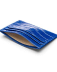 Leather credit card holder, cobalt croc. inside