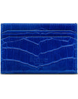 Leather credit card holder, cobalt croc, back