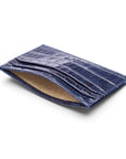 Leather credit card holder, navy croc. inside