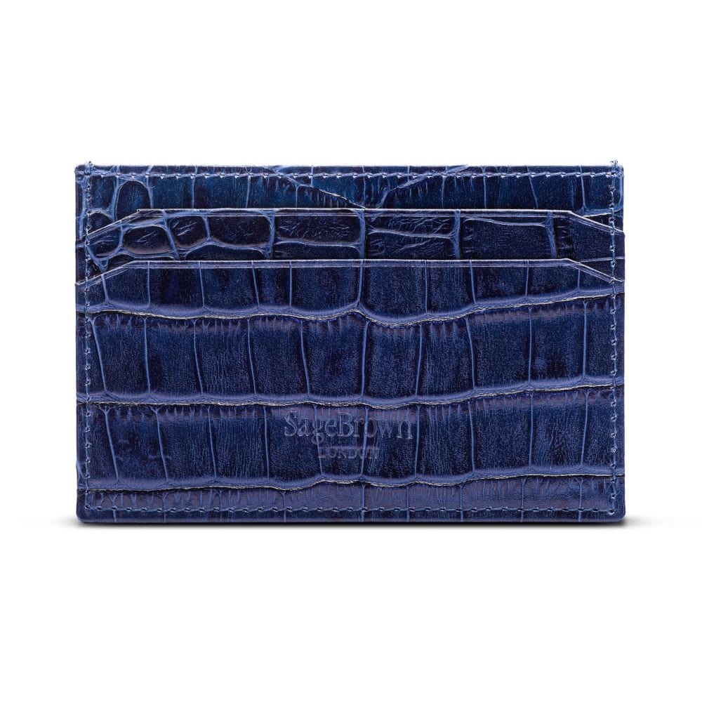 Leather credit card holder, navy croc, back