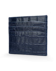 Leather flat credit card wallet 6 CC, navy croc, back