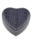 Leather heart shaped jewellery box, navy croc, front