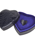 Leather heart shaped jewellery box, navy croc, open