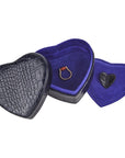 Leather heart shaped jewellery box, navy croc, inside