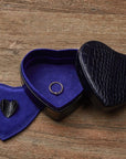 Leather heart shaped jewellery box, navy croc, lifestyle