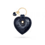 Leather heart shaped key ring, navy croc, front