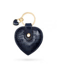 Leather heart shaped key ring, navy croc, front