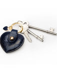 Leather heart shaped key ring, navy croc