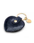 Leather heart shaped key ring, navy croc, back