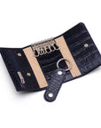 Key wallet with detachable key fob, navy croc, open