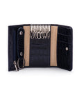 Key wallet with detachable key fob, navy croc, inside