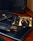 Key wallet with detachable key fob, navy croc, lifestyle