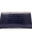 Leather clutch bag, navy croc, back view