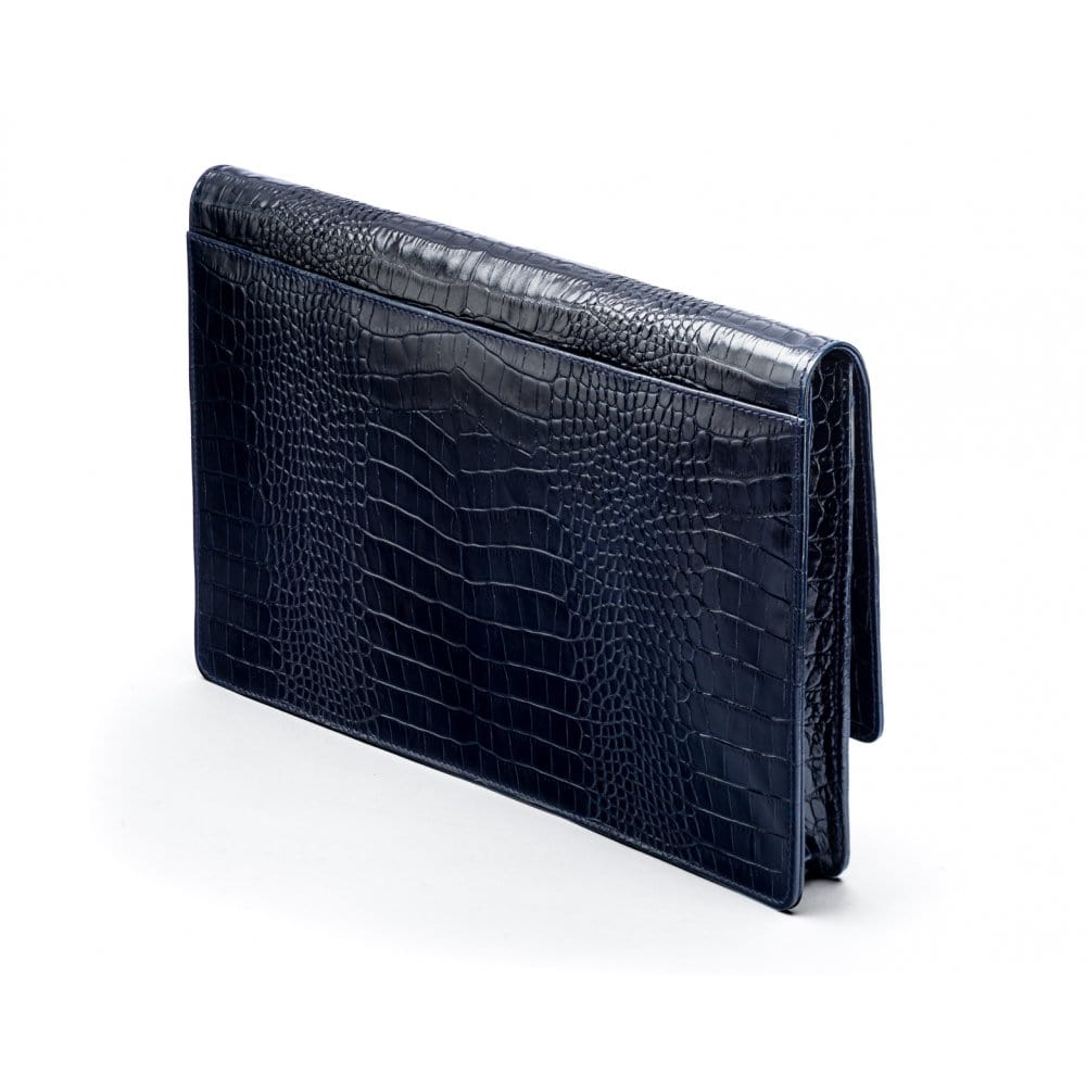 Small leather A4 portfolio case, navy croc, back