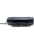 Leather pencil case, navy croc, front