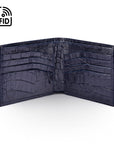 RFID leather wallet for men, navy croc, open view