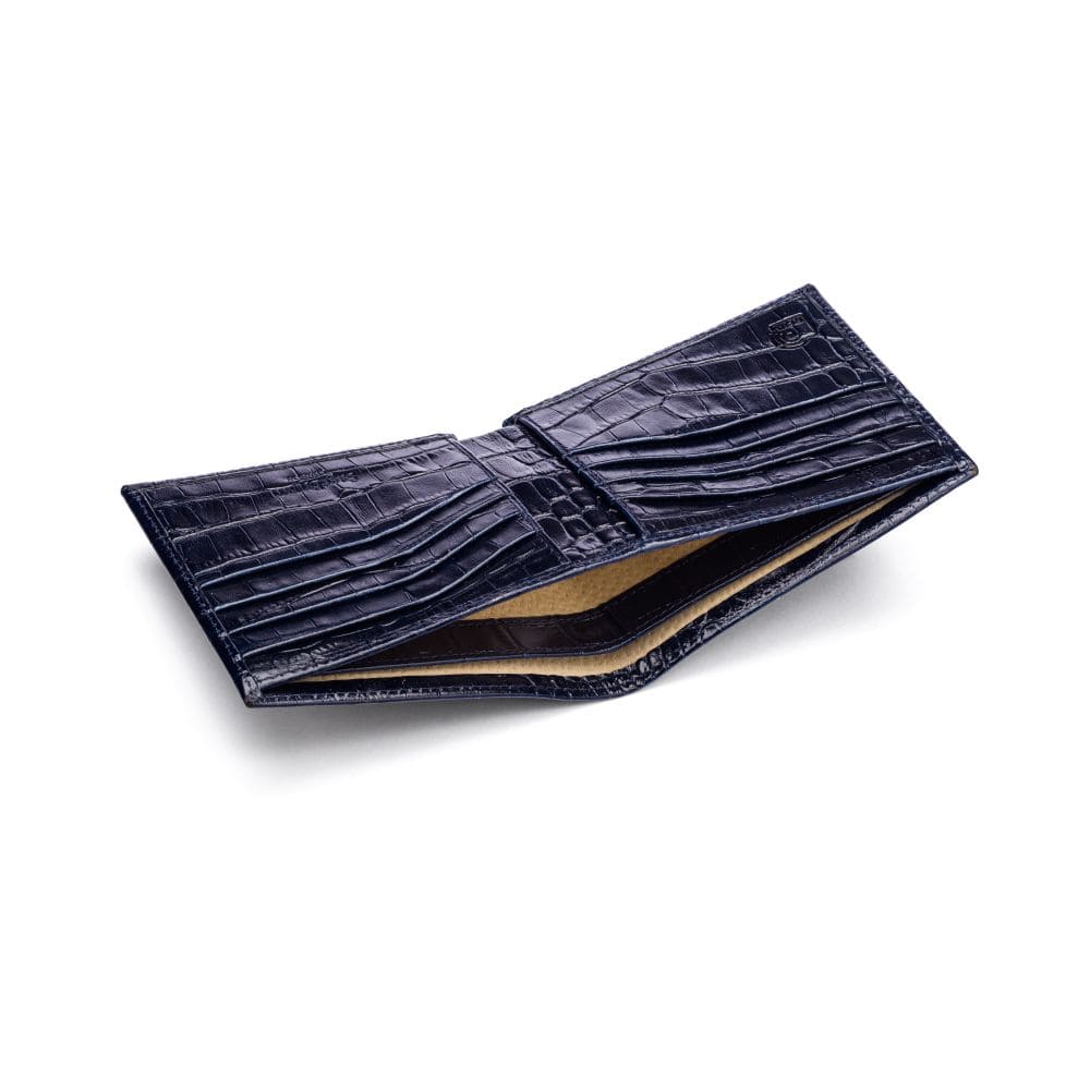 RFID leather wallet for men, navy croc, inside view