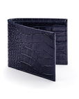 RFID leather wallet for men, navy croc, front view